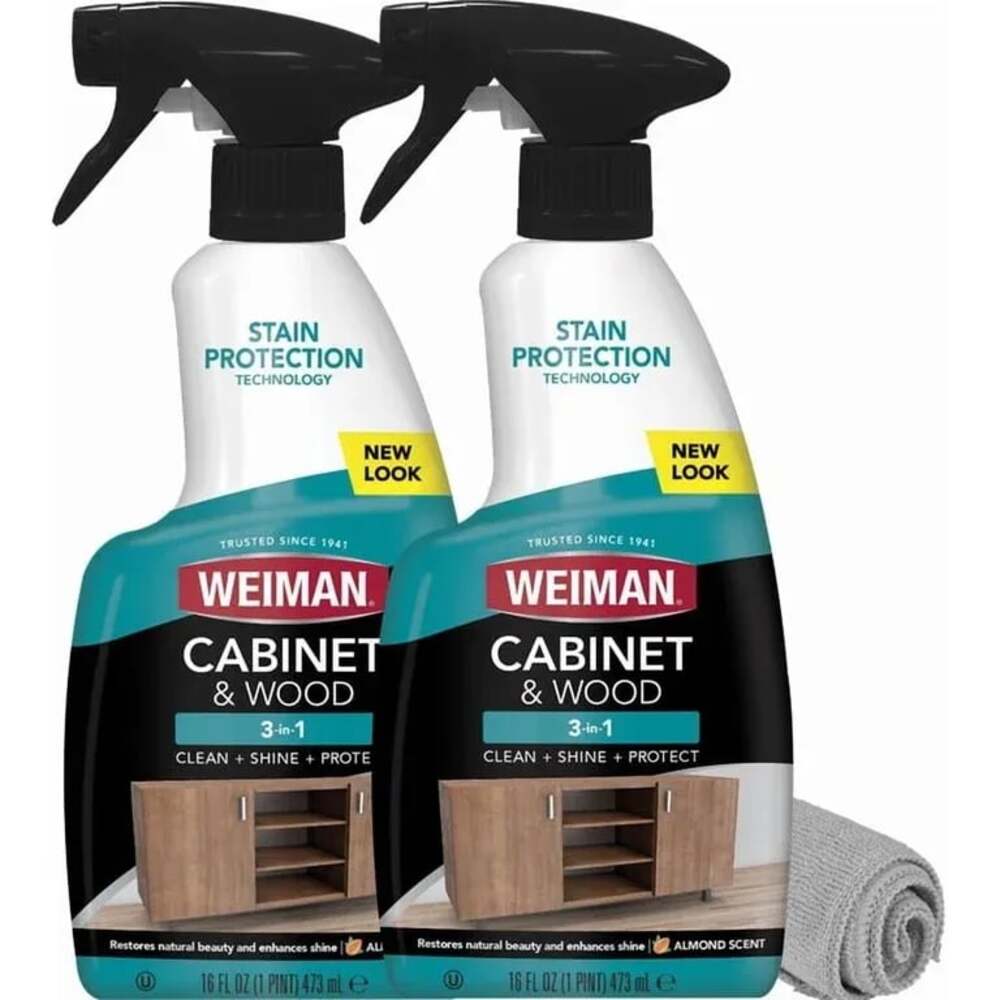 Weiman Cabinet & Wood 3-in-1 Clean, Shine & Protect Spray (2-Pack) with Microfib